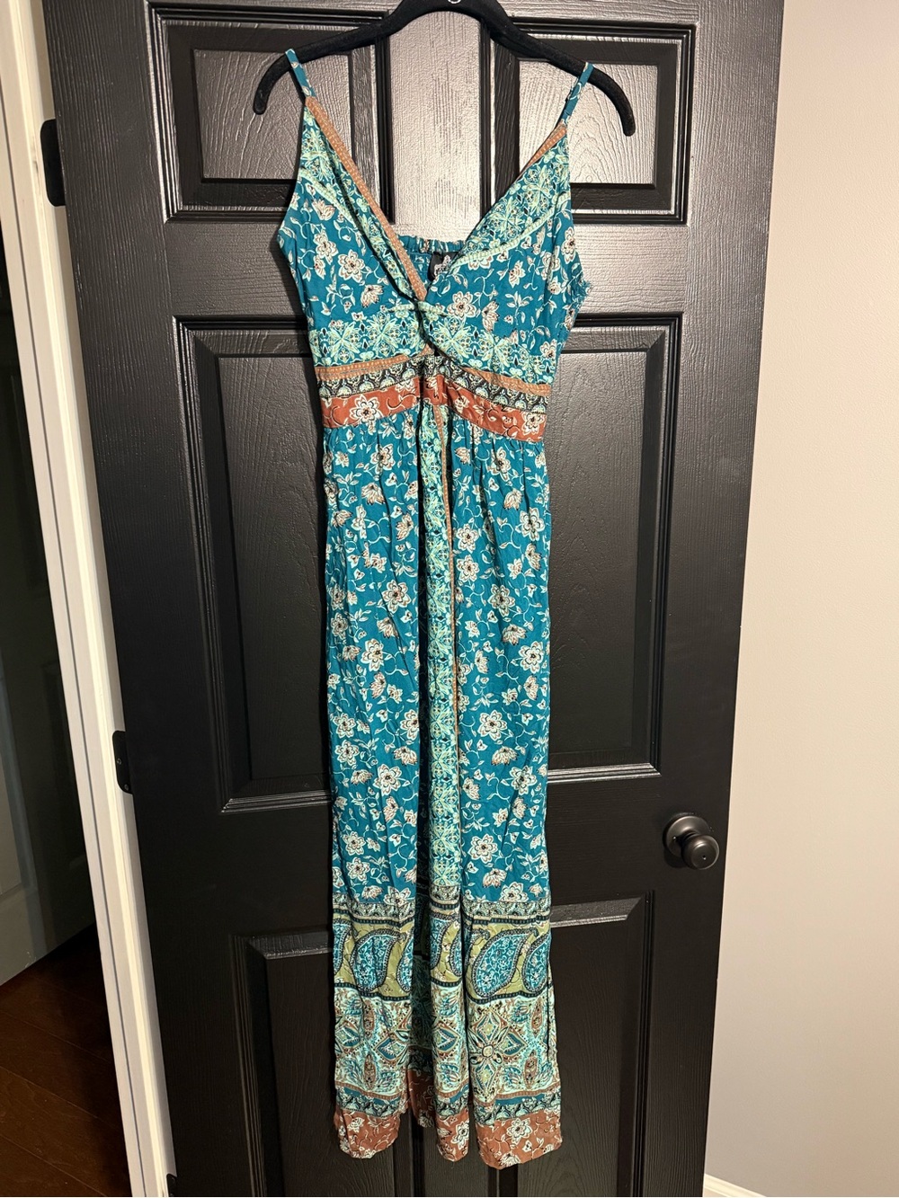 Angie Teal Floral Dress Maxi with Cut Out